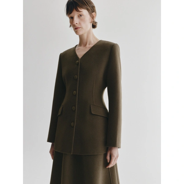 Lisa Yang Doublé Tailored V Neck Blazer in Dark Fern