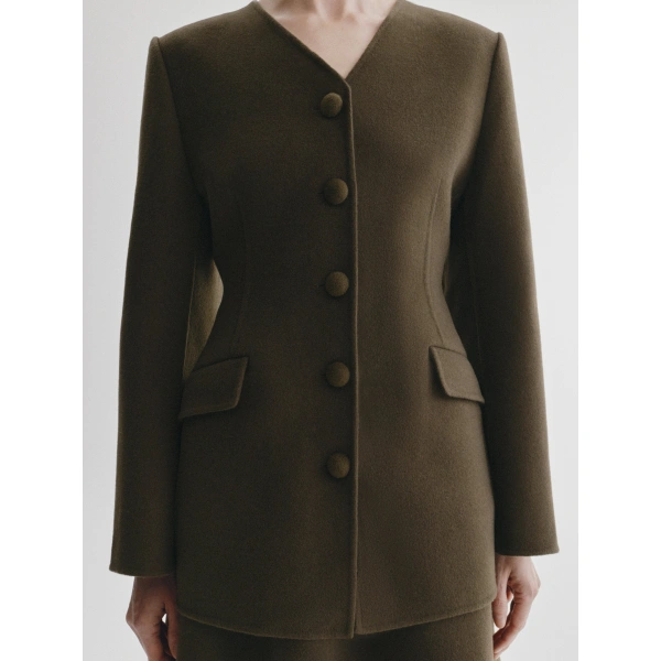 Lisa Yang Doublé Tailored V Neck Blazer in Dark Fern