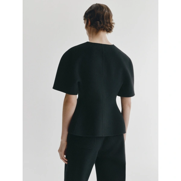 Lisa Yang Doublé V Neck Top in Black