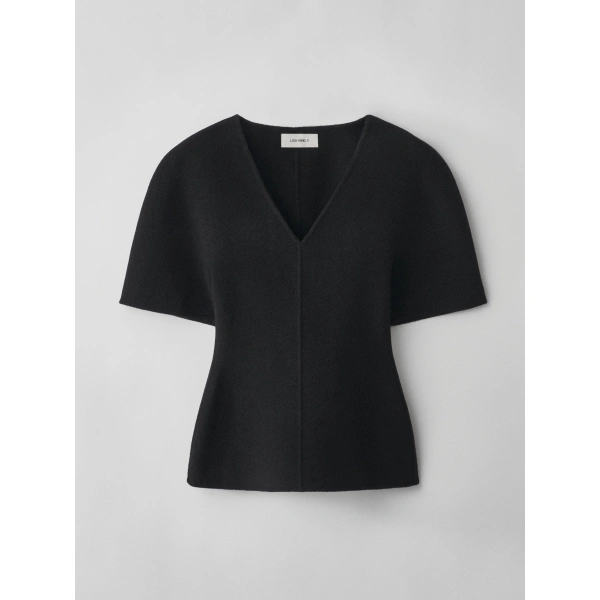 Doublé V Neck Top in Black