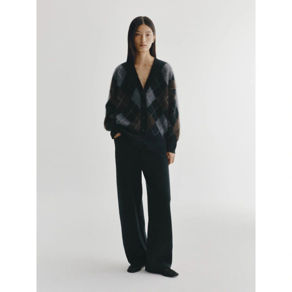 Lisa Yang Elaria Cardigan in Black Argyle Brushed