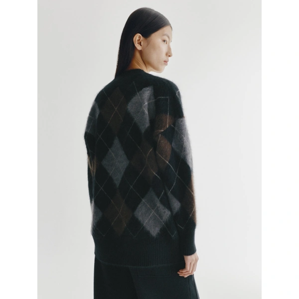 Lisa Yang Elaria Cardigan in Black Argyle Brushed