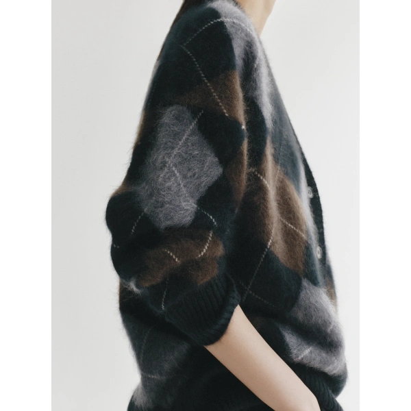 Lisa Yang Elaria Cardigan in Black Argyle Brushed