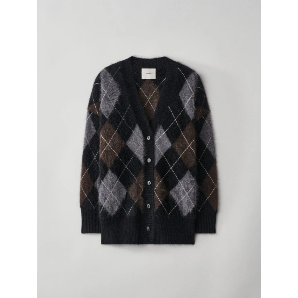 Elaria Cardigan in Black Argyle Brushed