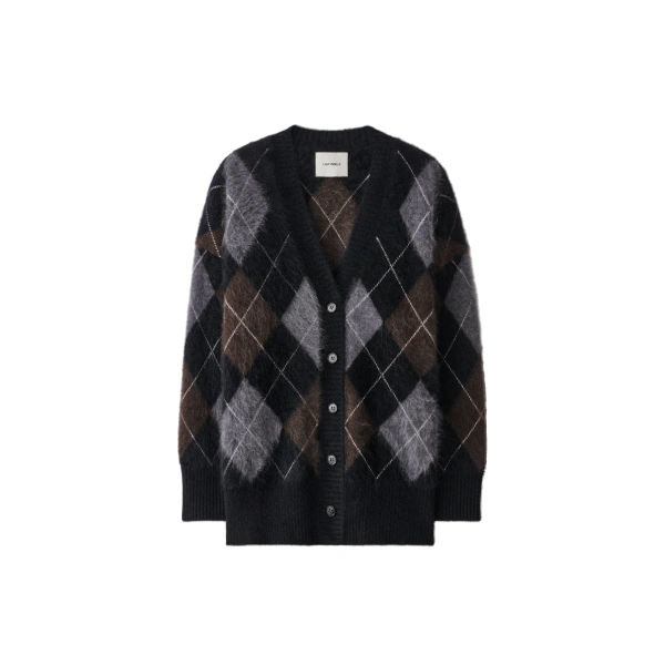 Elaria Cardigan in Black Argyle Brushed