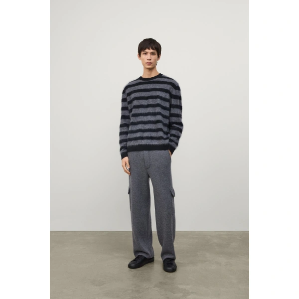 Lisa Yang Glenn Stripes Sweater in Black and Graphite Brushed Stripes