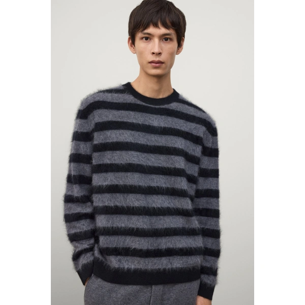 Lisa Yang Glenn Stripes Sweater in Black and Graphite Brushed Stripes