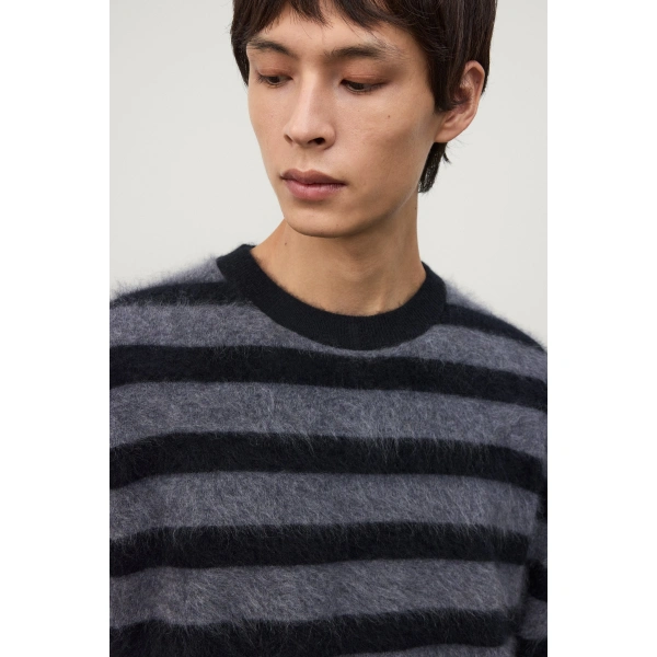 Lisa Yang Glenn Stripes Sweater in Black and Graphite Brushed Stripes