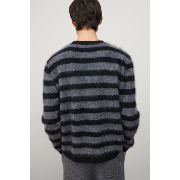 Lisa Yang Glenn Stripes Sweater in Black and Graphite Brushed Stripes
