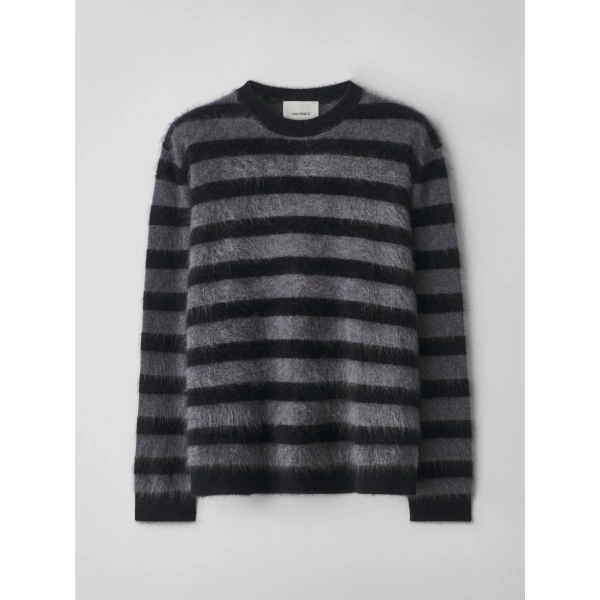 Lisa Yang Glenn Stripes Sweater in Black and Graphite Brushed Stripes | Knitwear | Coveti