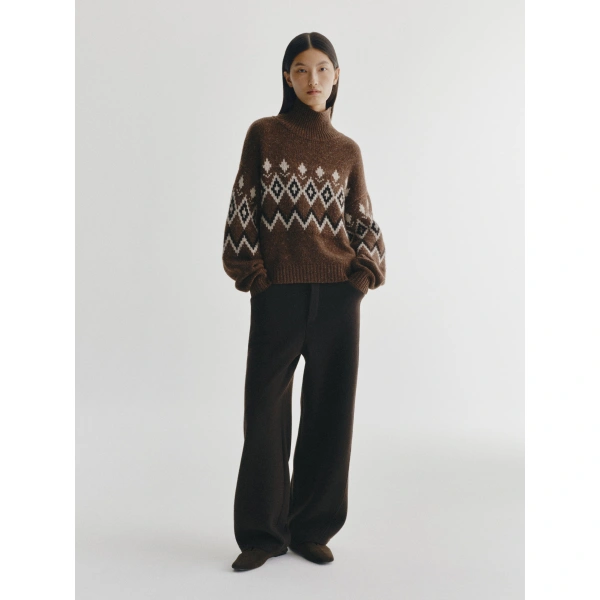 Lisa Yang Gudrun Sweater in Dark Cocoa Jacquard