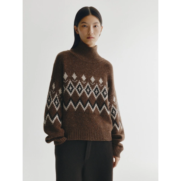 Lisa Yang Gudrun Sweater in Dark Cocoa Jacquard