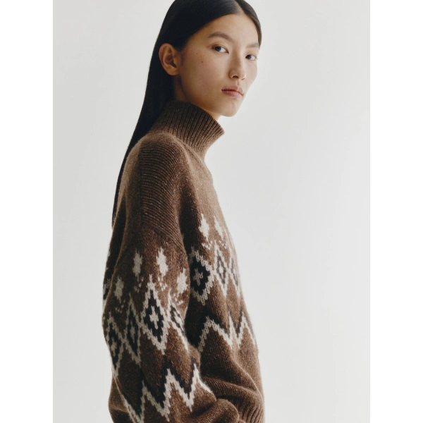 Lisa Yang Gudrun Sweater in Dark Cocoa Jacquard
