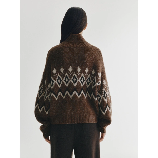 Lisa Yang Gudrun Sweater in Dark Cocoa Jacquard