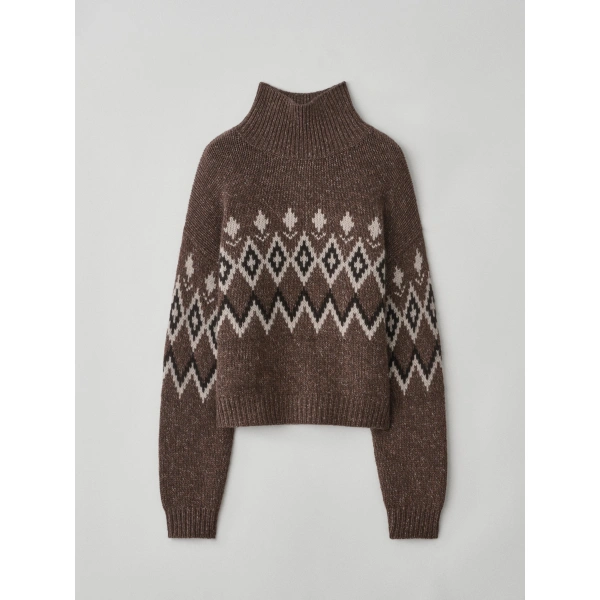Lisa Yang Gudrun Sweater in Dark Cocoa Jacquard | Cashmere Sweaters | Coveti
