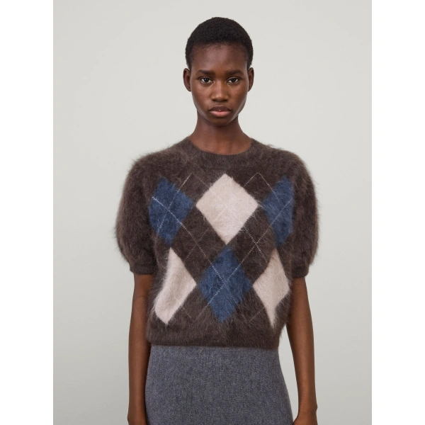 Lisa Yang Juniper Sweater in Wood Argyle Brushed