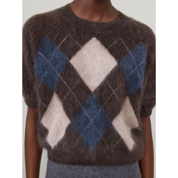 Lisa Yang Juniper Sweater in Wood Argyle Brushed