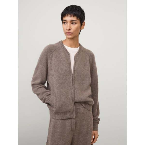 Lisa Yang Nessie Zip Cardigan Jacket in Truffle