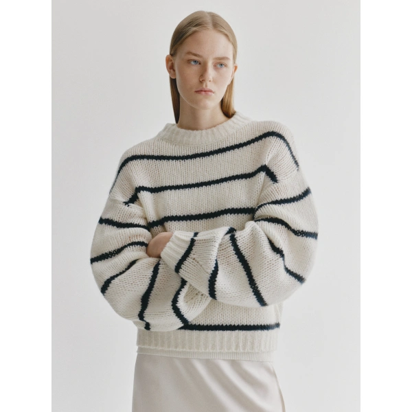 Lisa Yang Sabelle Stripes Sweater in Cream and Black and Navy Stripes