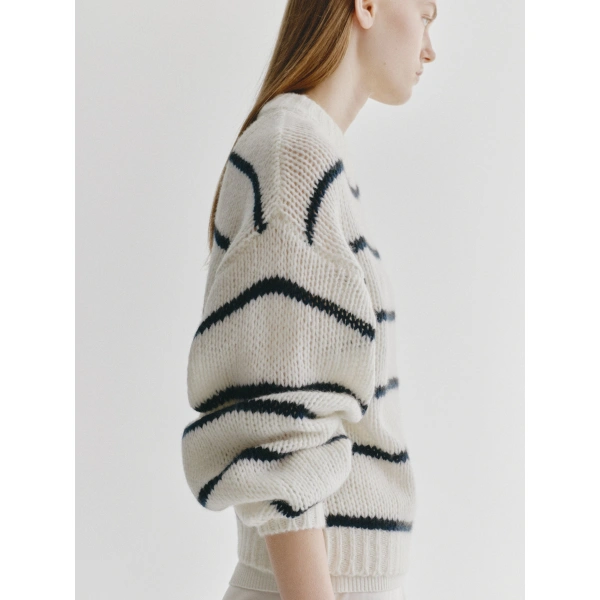 Lisa Yang Sabelle Stripes Sweater in Cream and Black and Navy Stripes