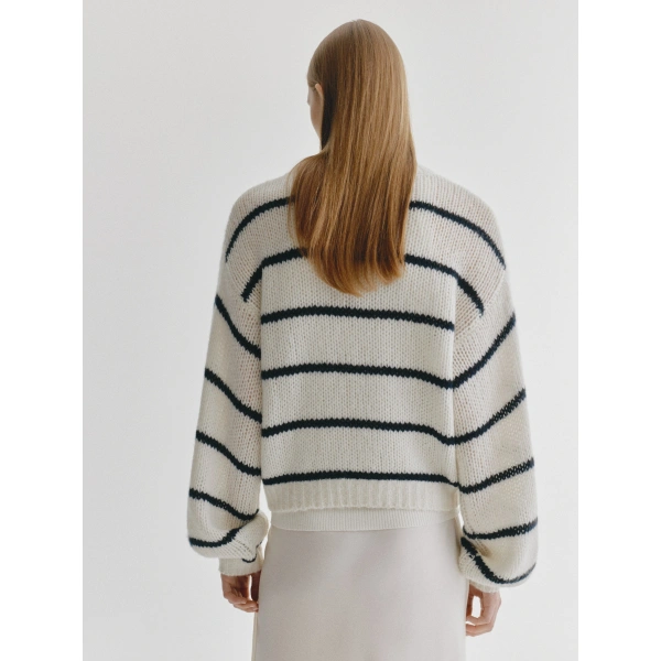 Lisa Yang Sabelle Stripes Sweater in Cream and Black and Navy Stripes