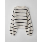 Lisa Yang Sabelle Stripes Sweater in Cream and Black and Navy Stripes | Cashmere Sweaters | Coveti