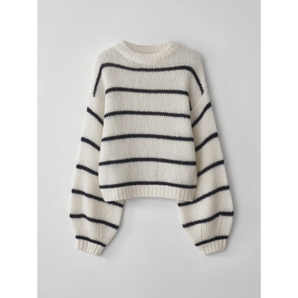 Sabelle Stripes Sweater in Cream and Black and Navy Stripes