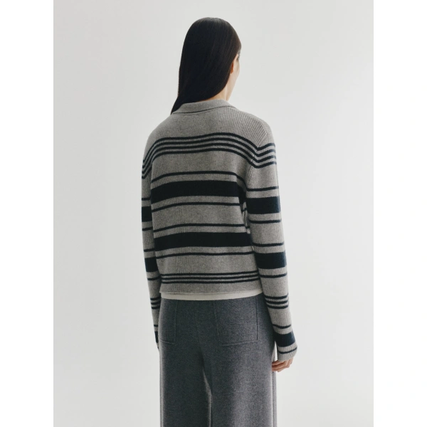 Lisa Yang Tinna Stripes Sweater in Sanderling and Deep Navy