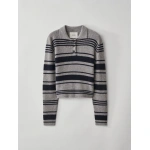Lisa Yang Tinna Stripes Sweater in Sanderling and Deep Navy | Cashmere Sweaters | Coveti