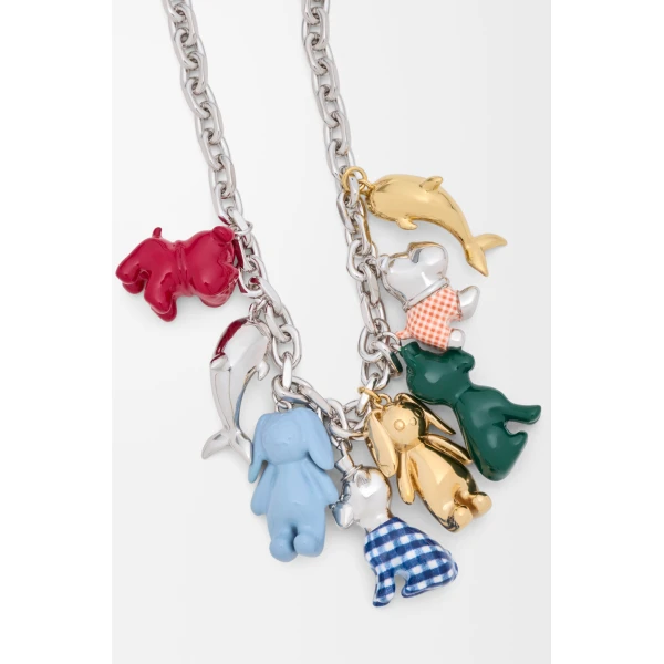 Animals Charm Necklace in Enamel, Silver and Multicolour - Image 3