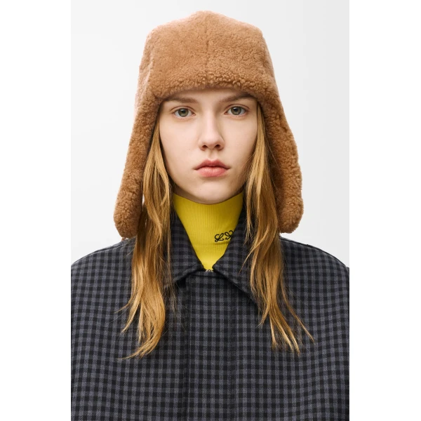 Aviator Hat in Shearling, Brown - Image 2