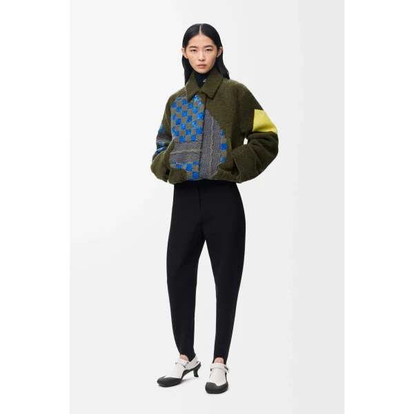 Bomber Jacket in Shearling, Khaki Green and Multicolour - Image 2