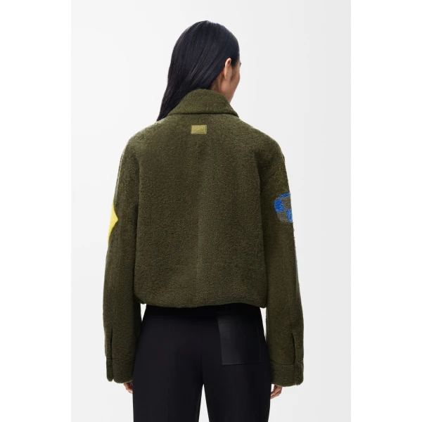 Bomber Jacket in Shearling, Khaki Green and Multicolour - Image 4