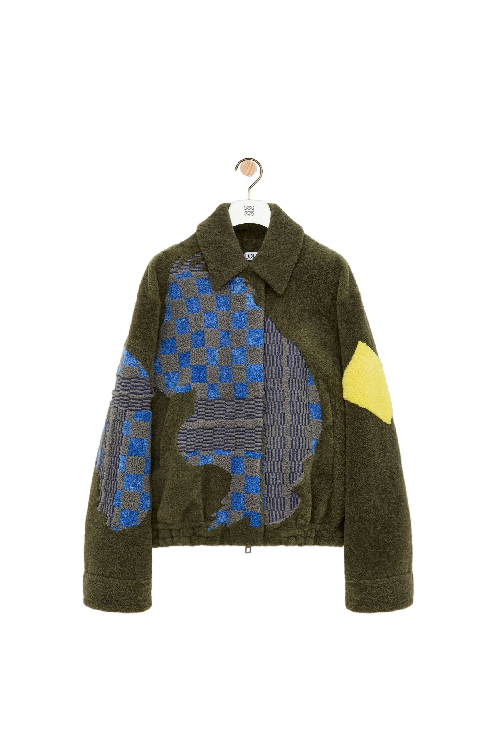 Loewe Bomber Jacket in Shearling, Khaki Green and Multicolour | Jackets | Coveti Loewe Bomber Jacket in Shearling, Khaki Green and Multicolour | Jackets | Coveti