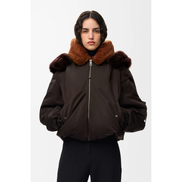 Bomber Jacket in Technical Shell, Brown - Image 3