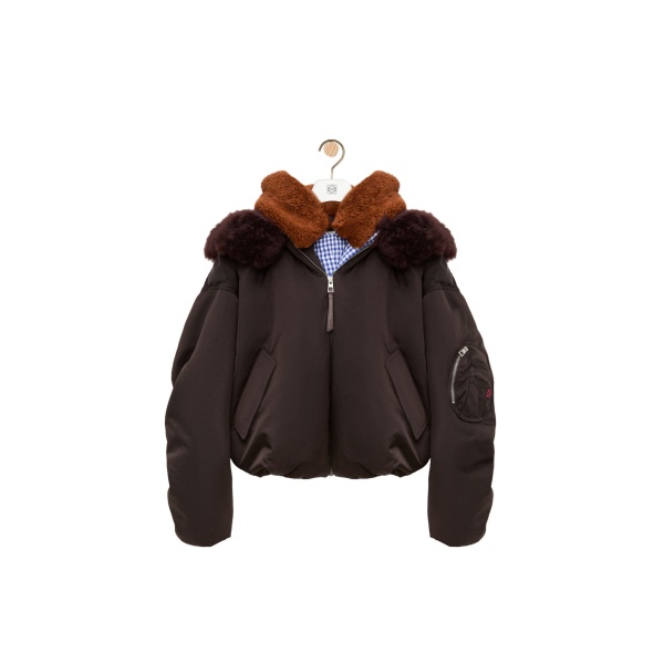 Loewe Bomber Jacket in Technical Shell, Brown | Jackets | Coveti