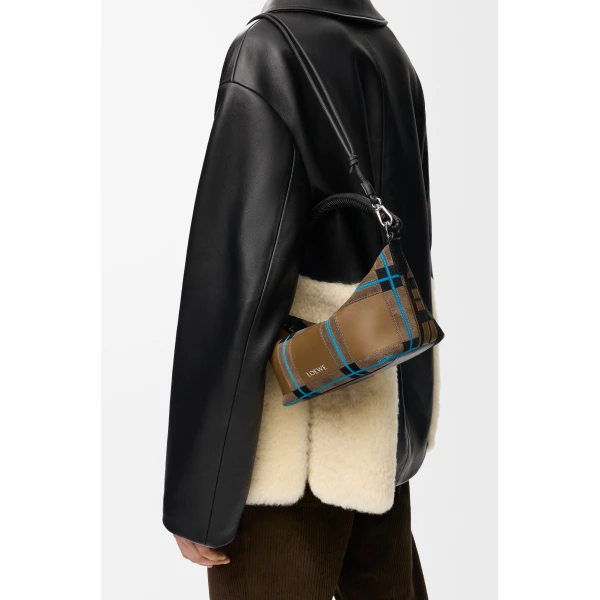 Cala Mini Bag in Check Intarsio, Brownish Green and Multicolour - Image 3
