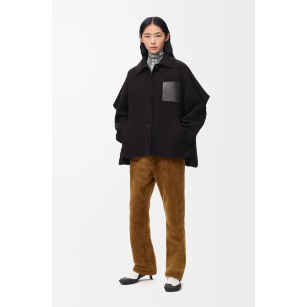 Cape Coat in Wool and Cashmere, Black - Image 2