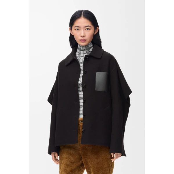 Cape Coat in Wool and Cashmere, Black - Image 3