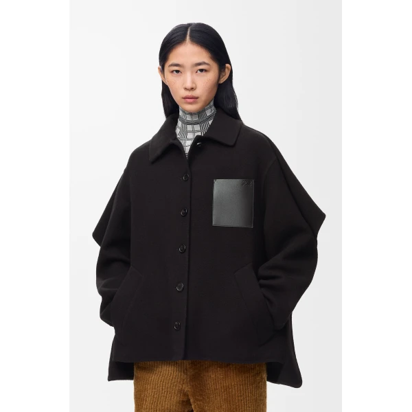 Cape Coat in Wool and Cashmere, Black - Image 4