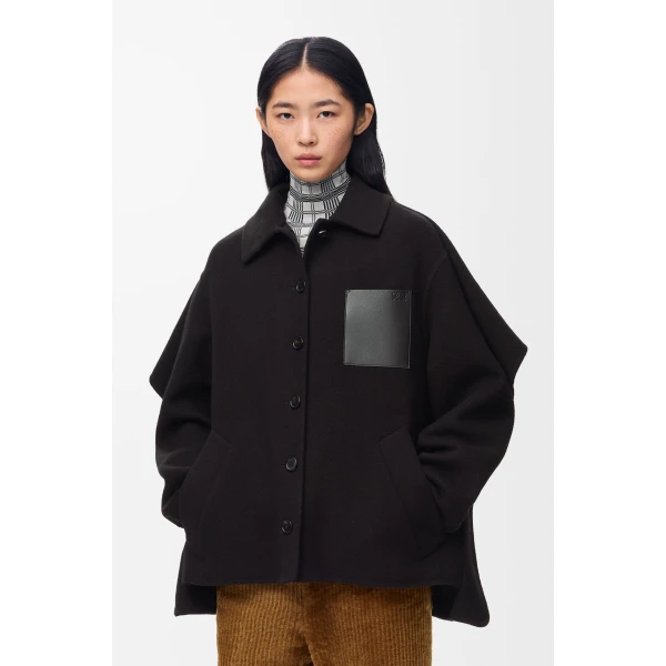 Cape Coat in Wool and Cashmere, Black - Image 4