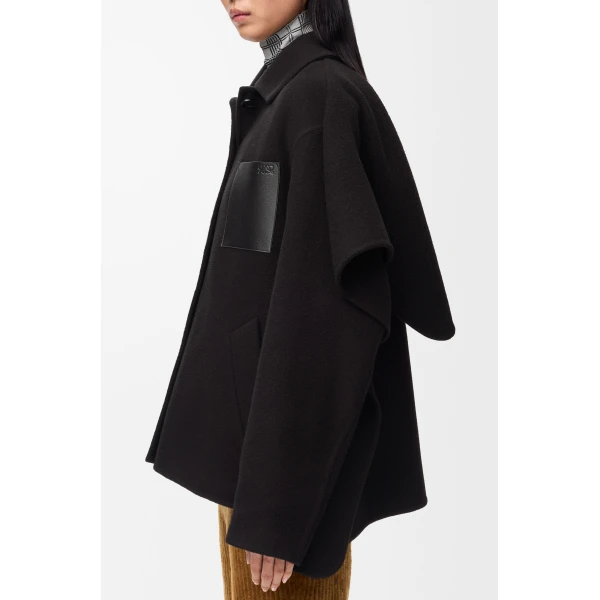 Cape Coat in Wool and Cashmere, Black - Image 6