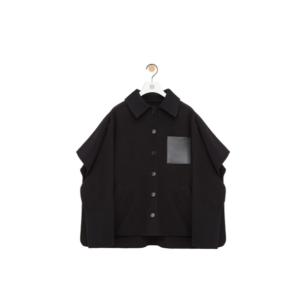 Loewe Cape Coat in Wool and Cashmere, Black | Coats | Coveti