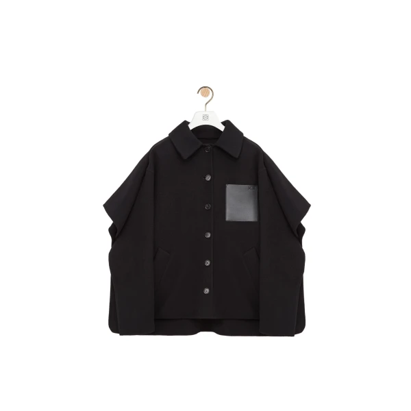 Loewe Cape Coat in Wool and Cashmere, Black | Coats | Coveti