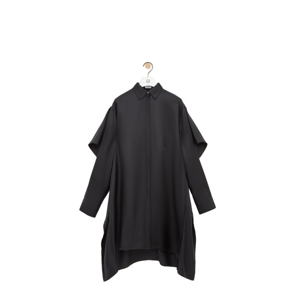 Loewe Cape Dress in Silk, Black | Dresses | Coveti