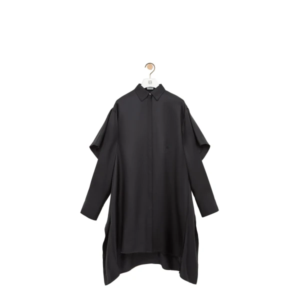 Cape Dress in Silk, Black