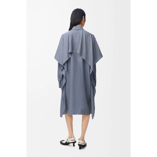 Cape Dress in Silk, Blue and White - Image 3