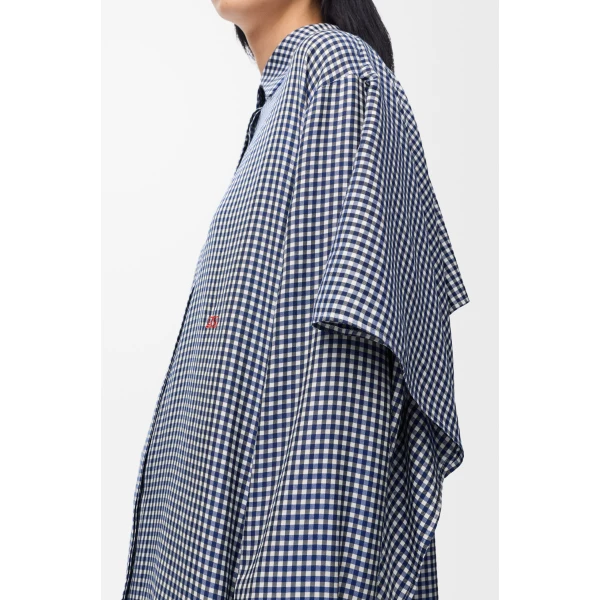 Cape Dress in Silk, Blue and White - Image 4