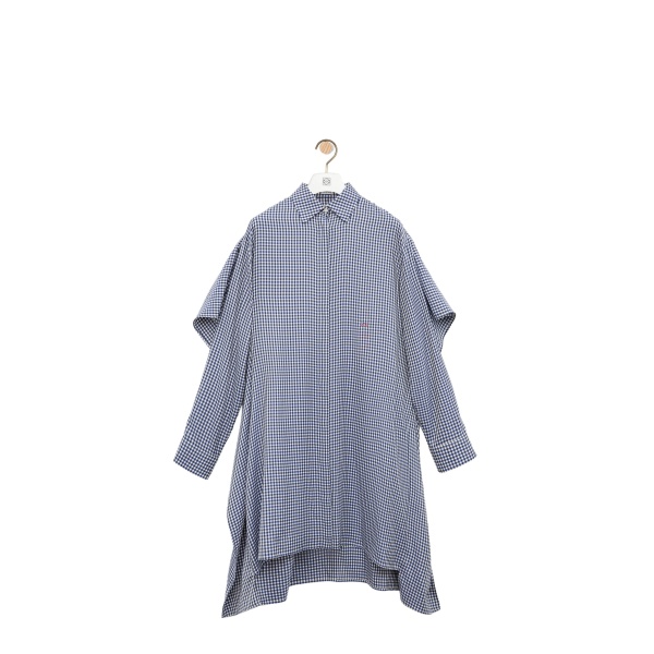 Loewe Cape Dress in Silk, Blue and White | Dresses | Coveti