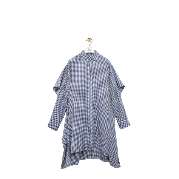 Cape Dress in Silk, Blue and White